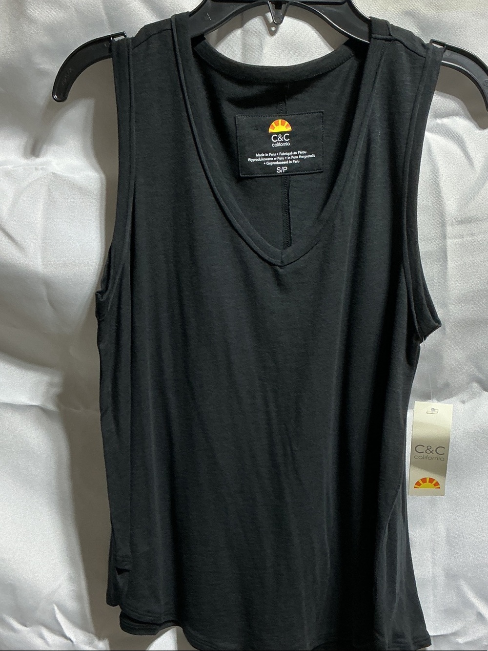 C&C California Small Black V-Neck Sleeveless Tank Top NWT COTTON SPANDEX